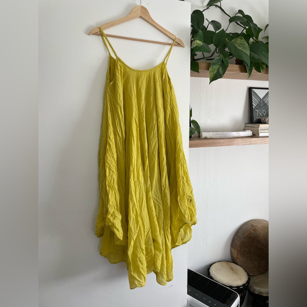 Yellow cute summer Flowing Dress 100 percent cotton made in Italy